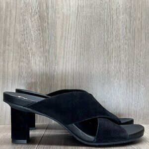 Pedro Garcia Sandals Womens Sz 38/8 Criss Cross Pump Slides Suede Leather Black